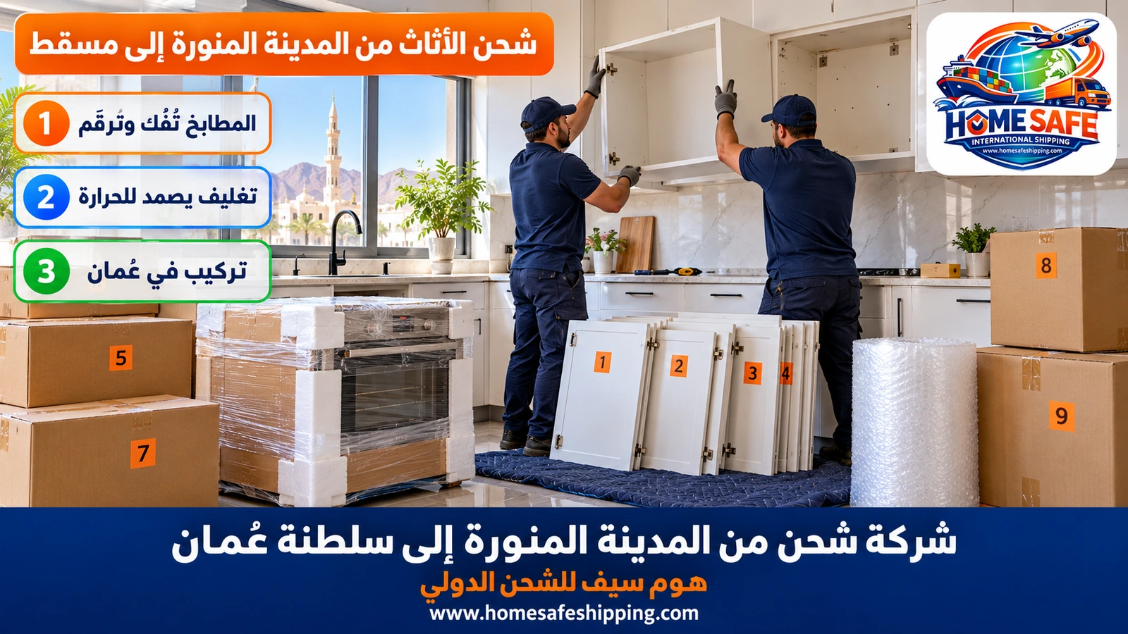 شحن الأثاث من المدينة المنورة إلى مسقط
