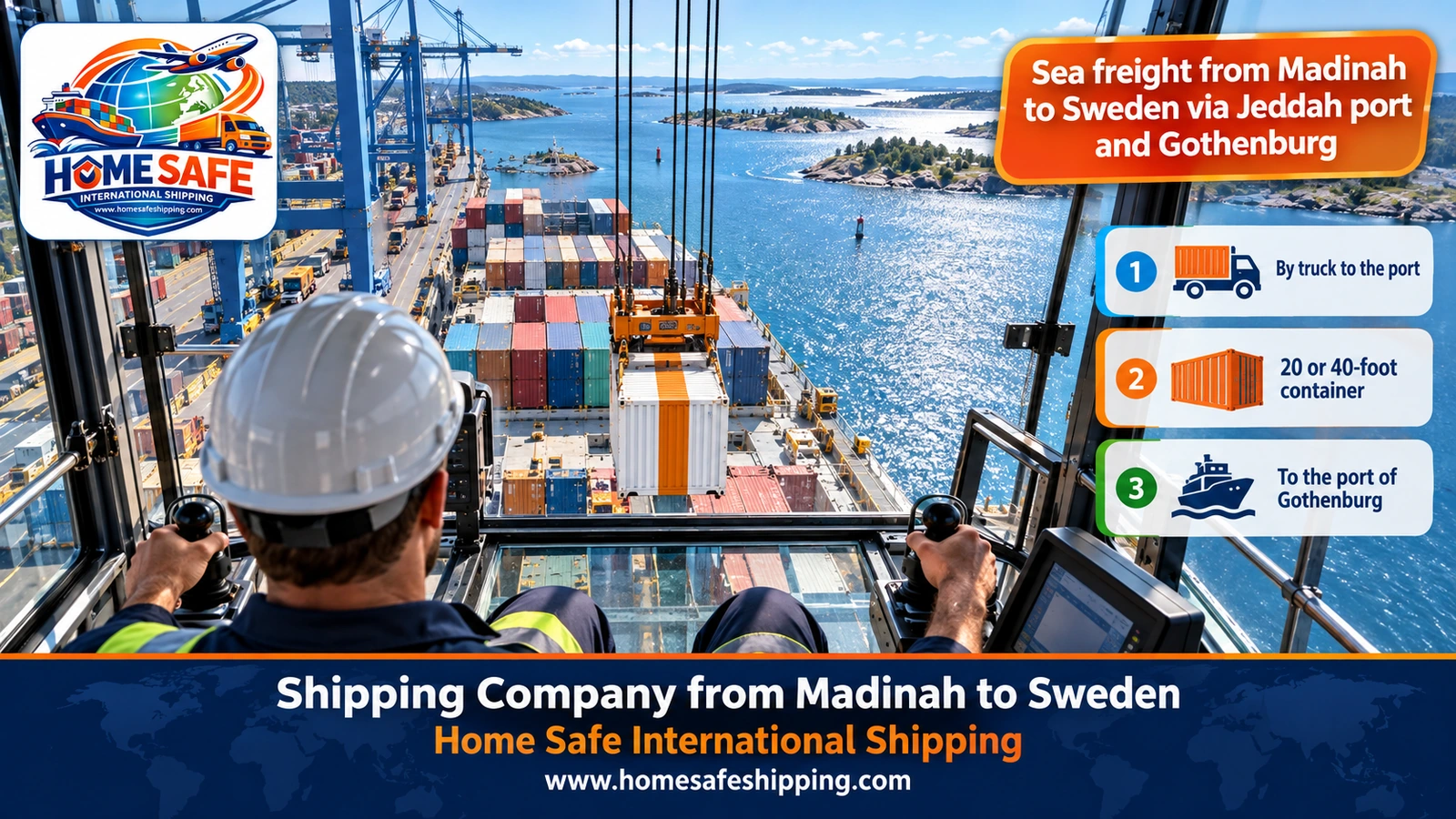 Sea freight from Madinah to Sweden via Jeddah port and Gothenburg