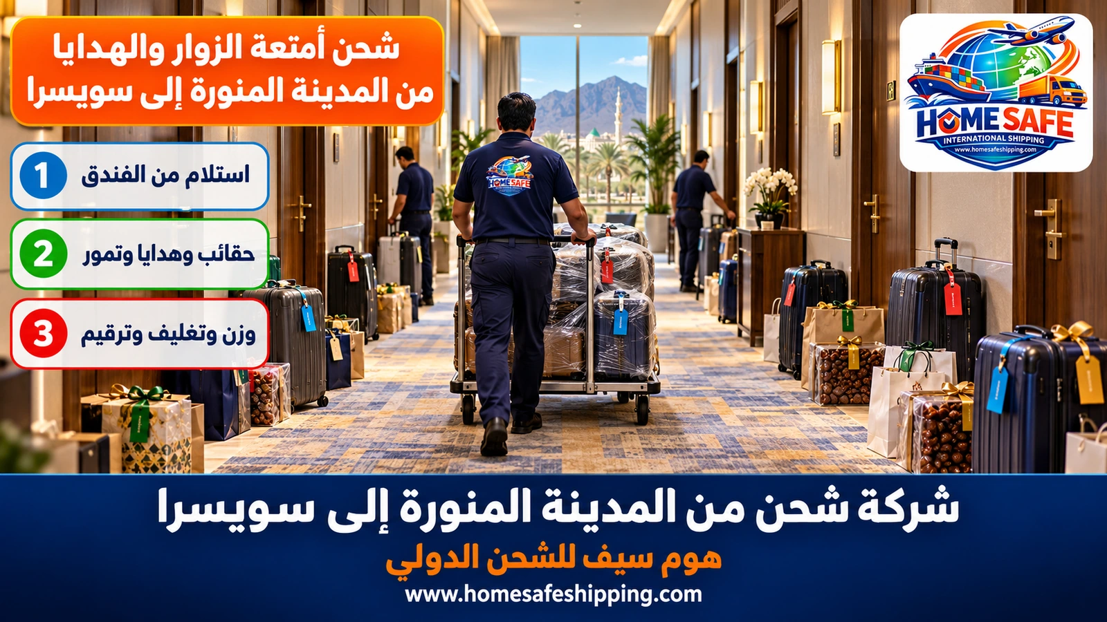 شحن أمتعة الزوار والهدايا من المدينة المنورة إلى سويسرا