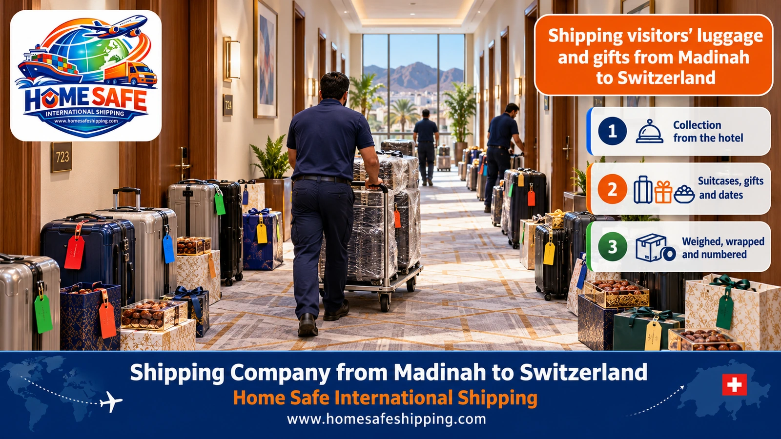 Shipping visitors’ luggage and gifts from Madinah to Switzerland