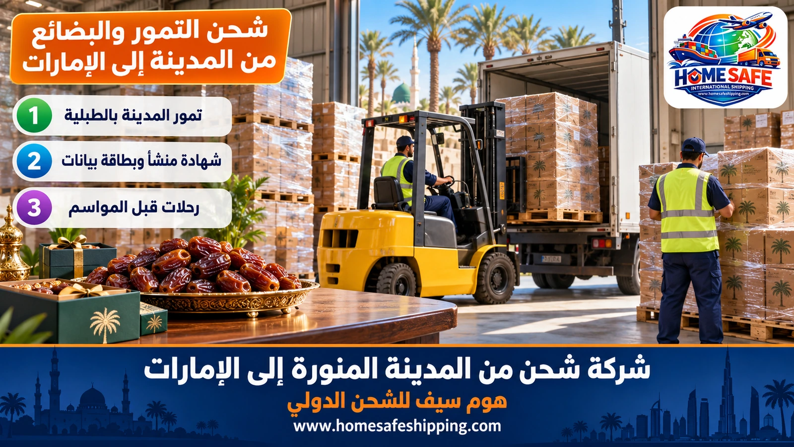 شحن التمور والبضائع من المدينة إلى الإمارات