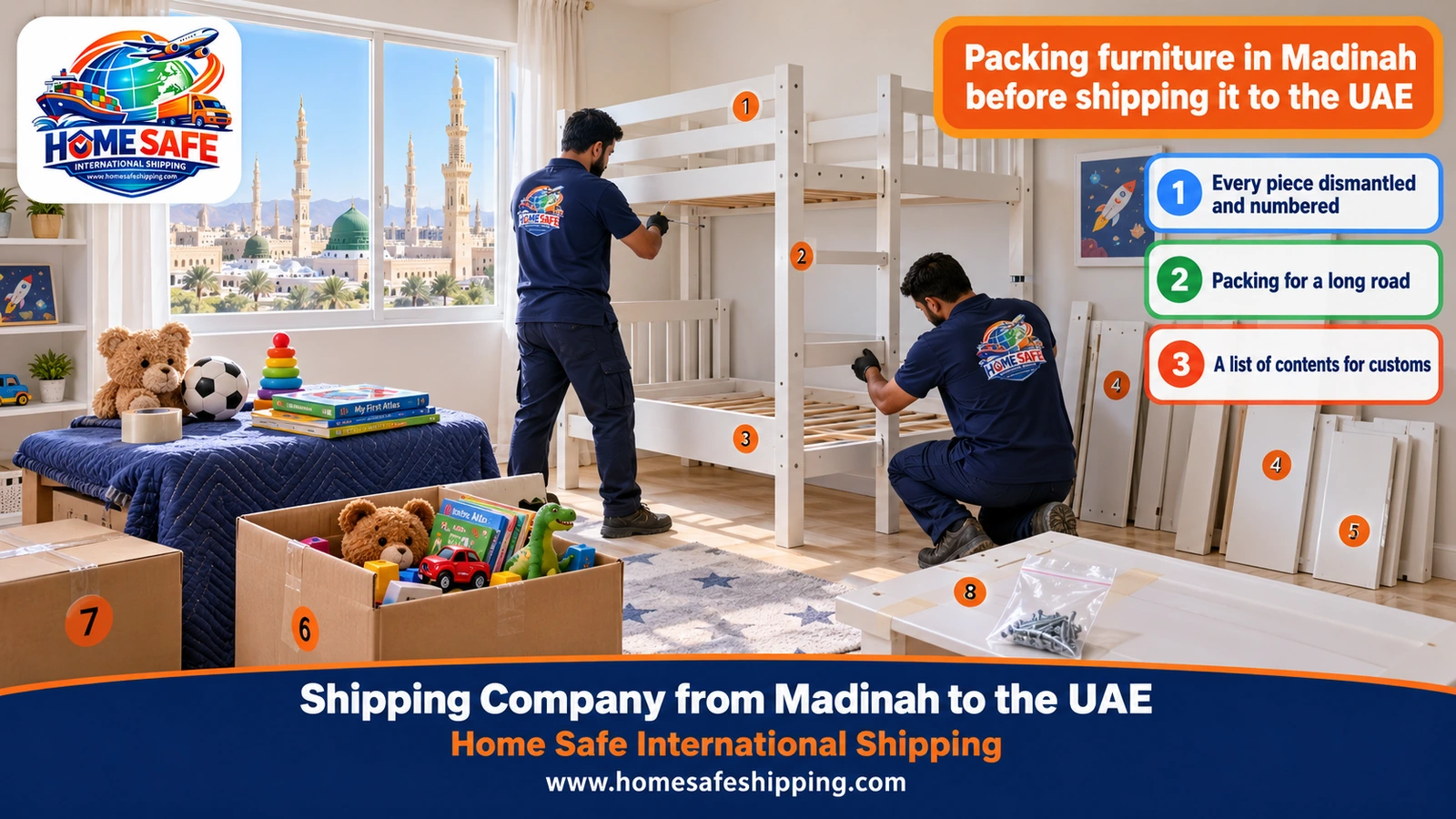Packing furniture in Madinah before shipping it to the UAE