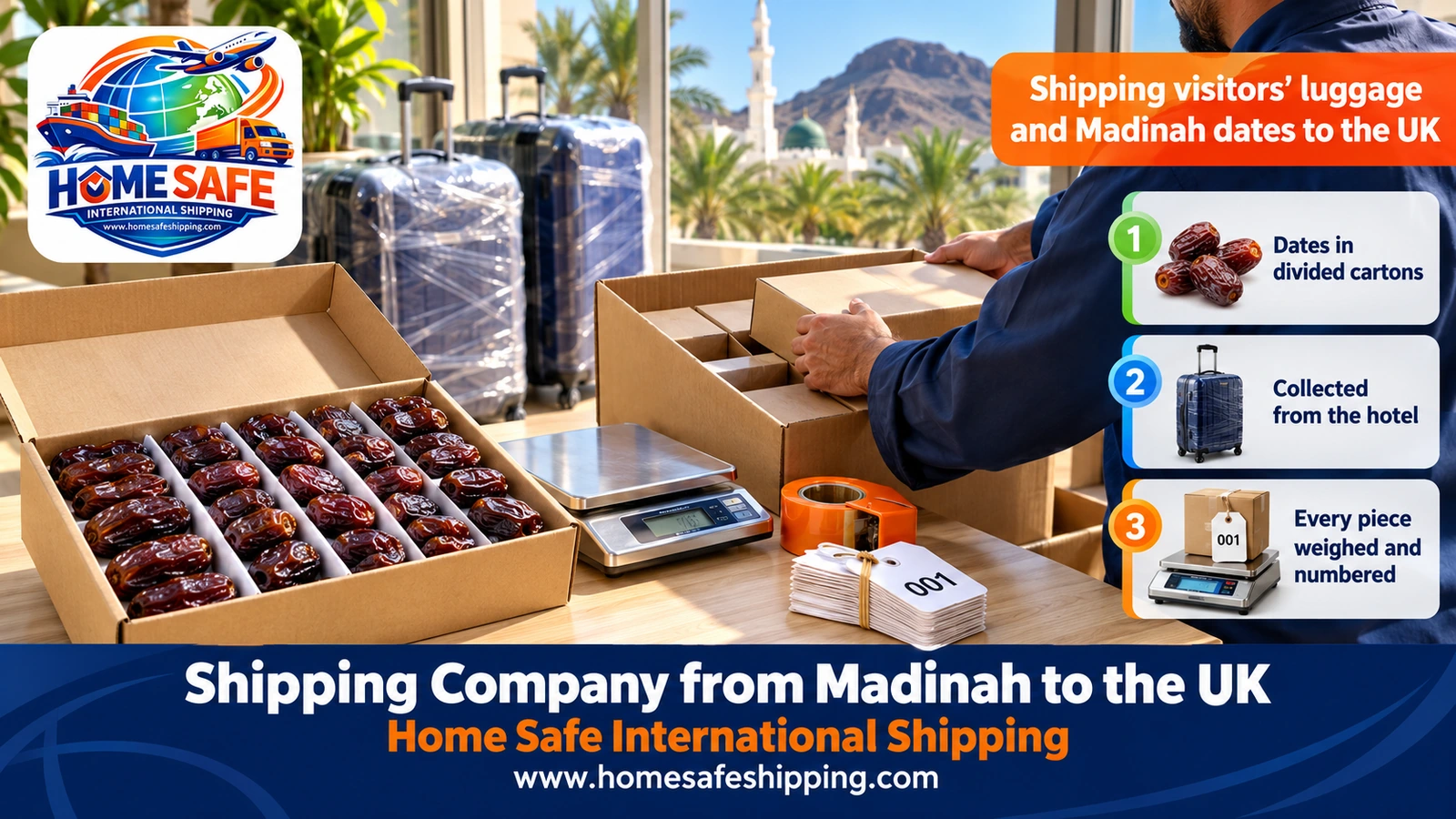 Shipping visitors’ luggage and Madinah dates to the UK