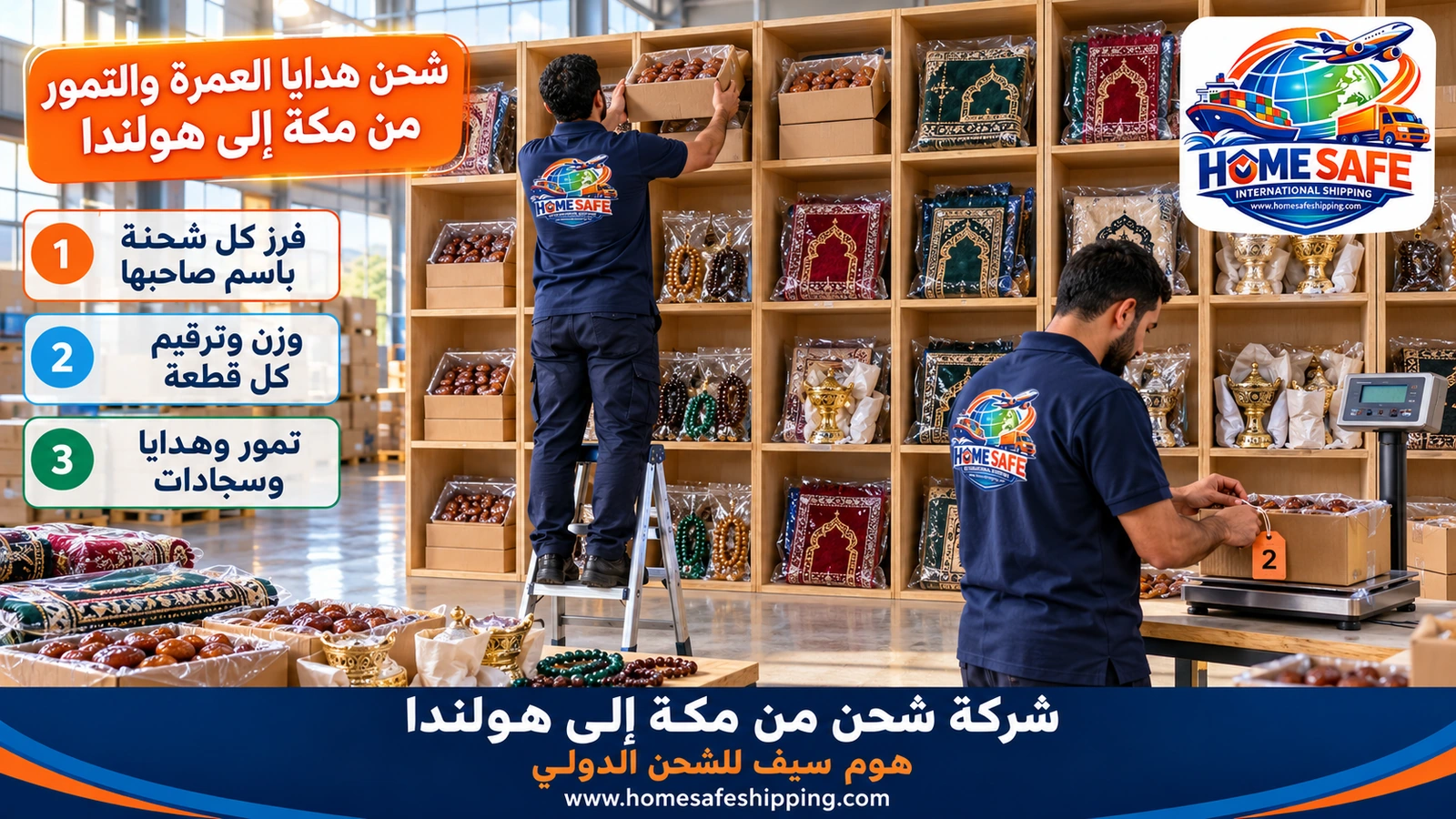 شحن هدايا العمرة والتمور من مكة إلى هولندا