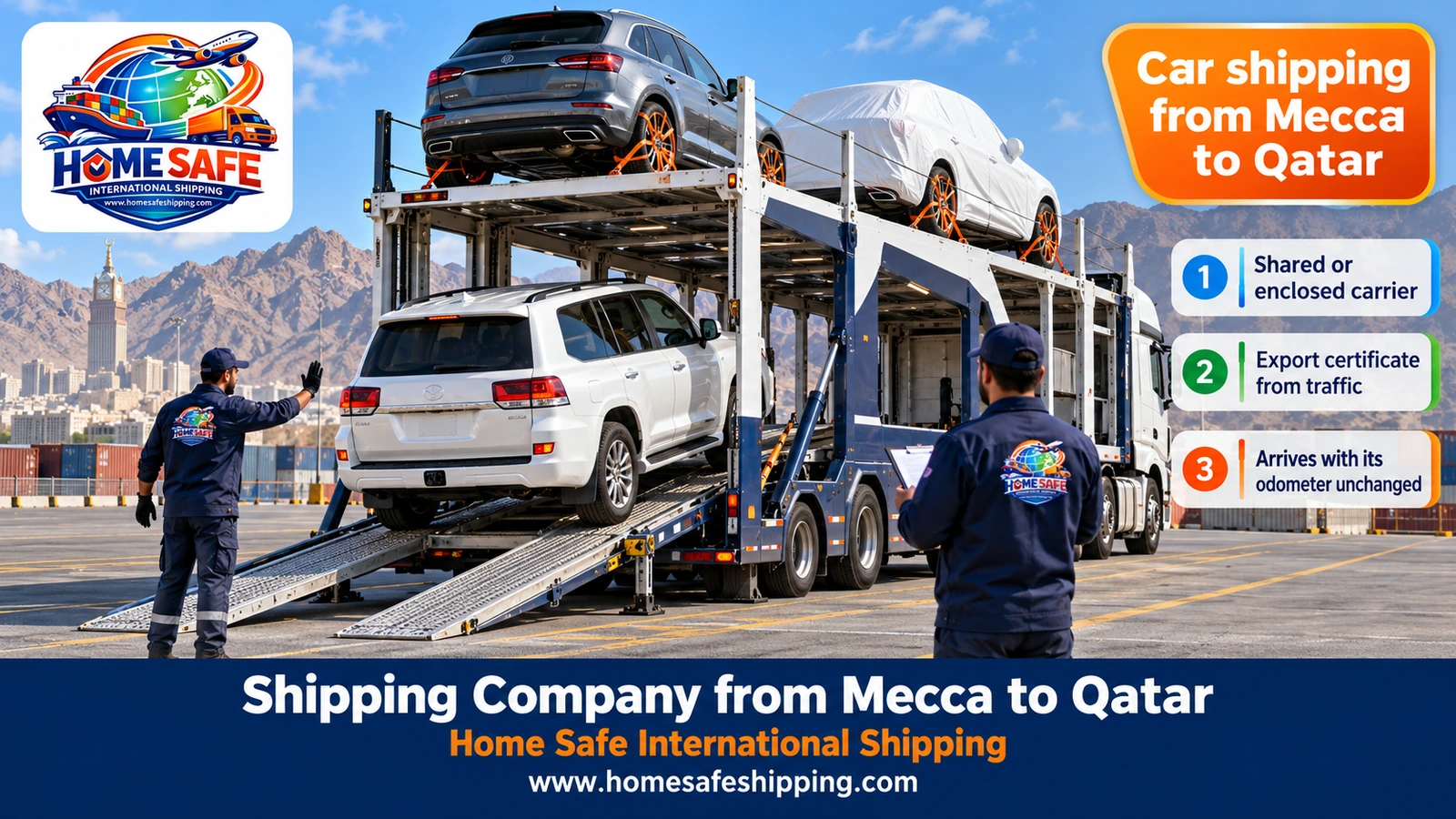 Shipping cars from Mecca to Qatar on a carrier