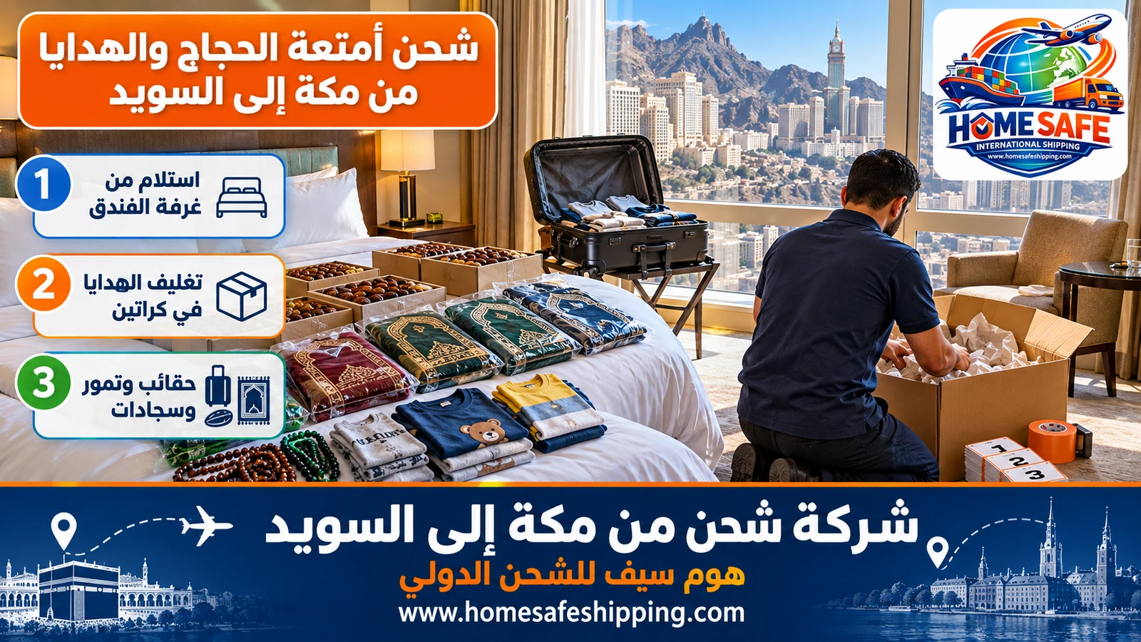 شحن أمتعة الحجاج والهدايا من مكة إلى السويد