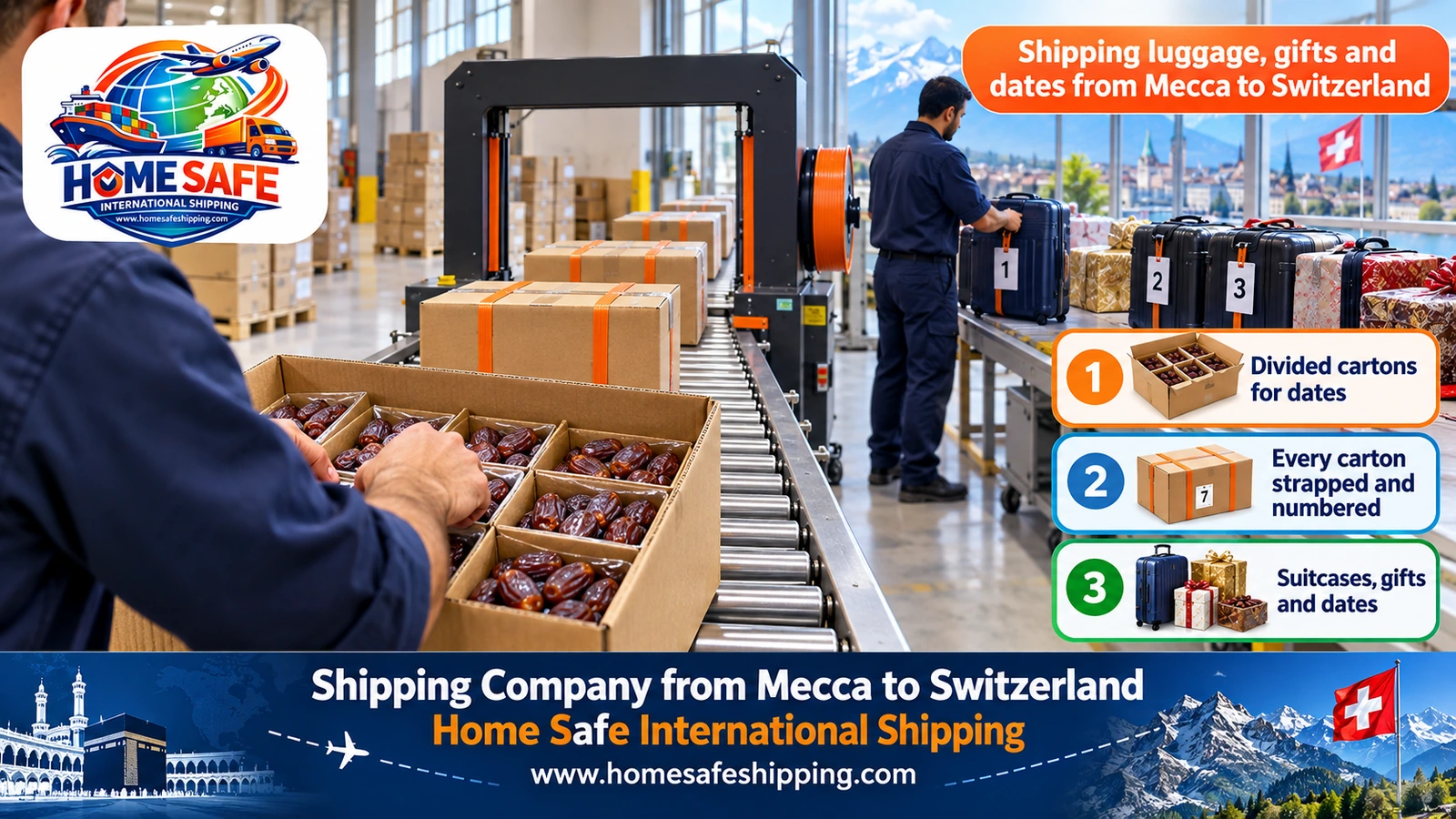 Shipping luggage, gifts and dates from Mecca to Switzerland
