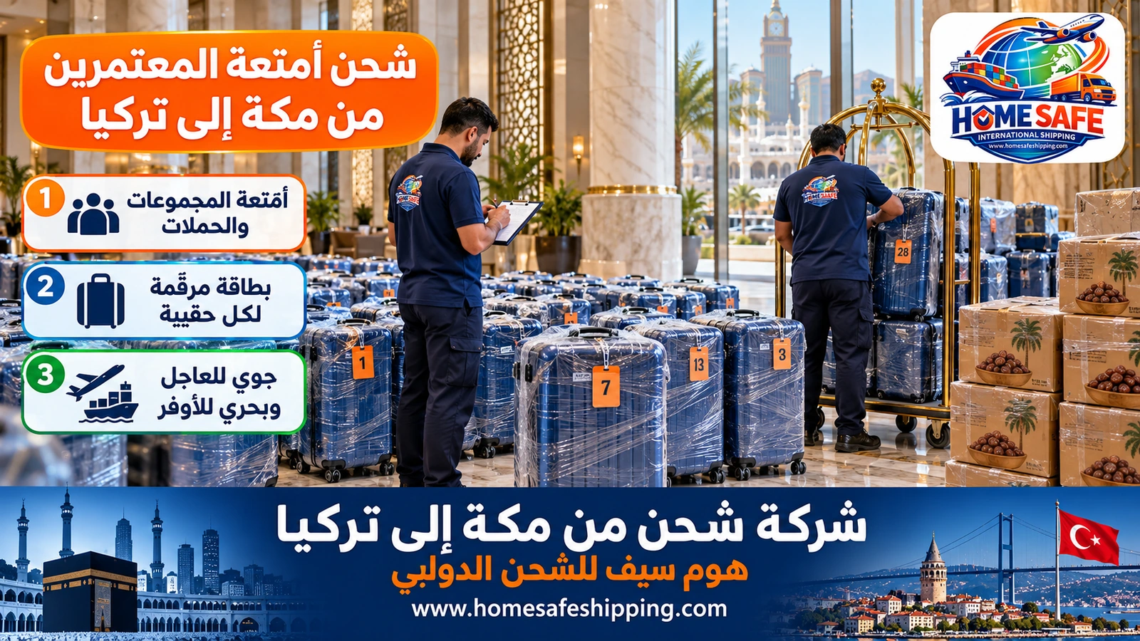 شحن أمتعة المعتمرين من مكة إلى تركيا