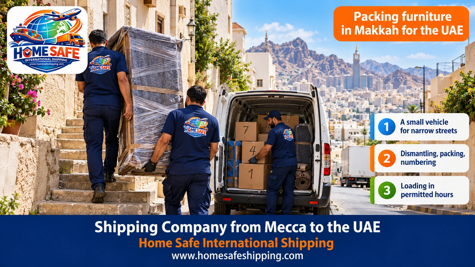 Packing furniture in Makkah before shipping it to the UAE
