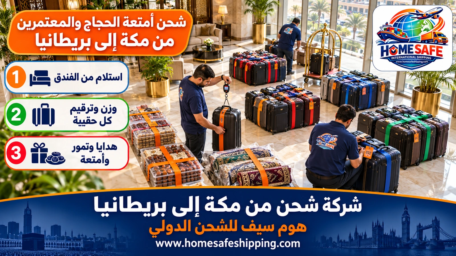 شحن أمتعة الحجاج والمعتمرين من مكة إلى بريطانيا