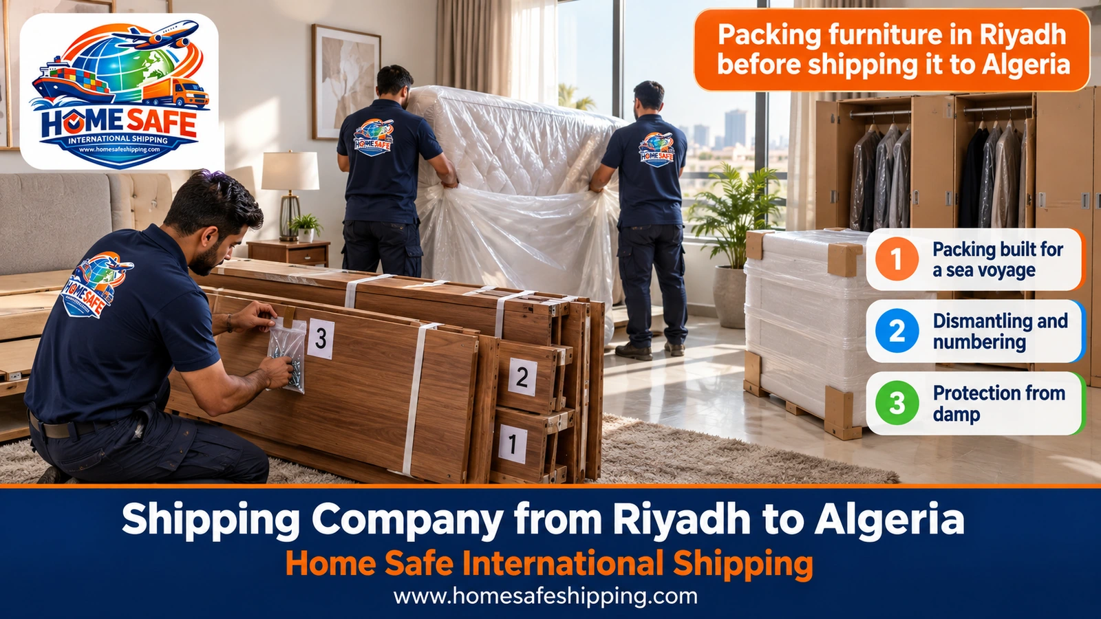 Packing furniture in Riyadh before shipping it to Algeria
