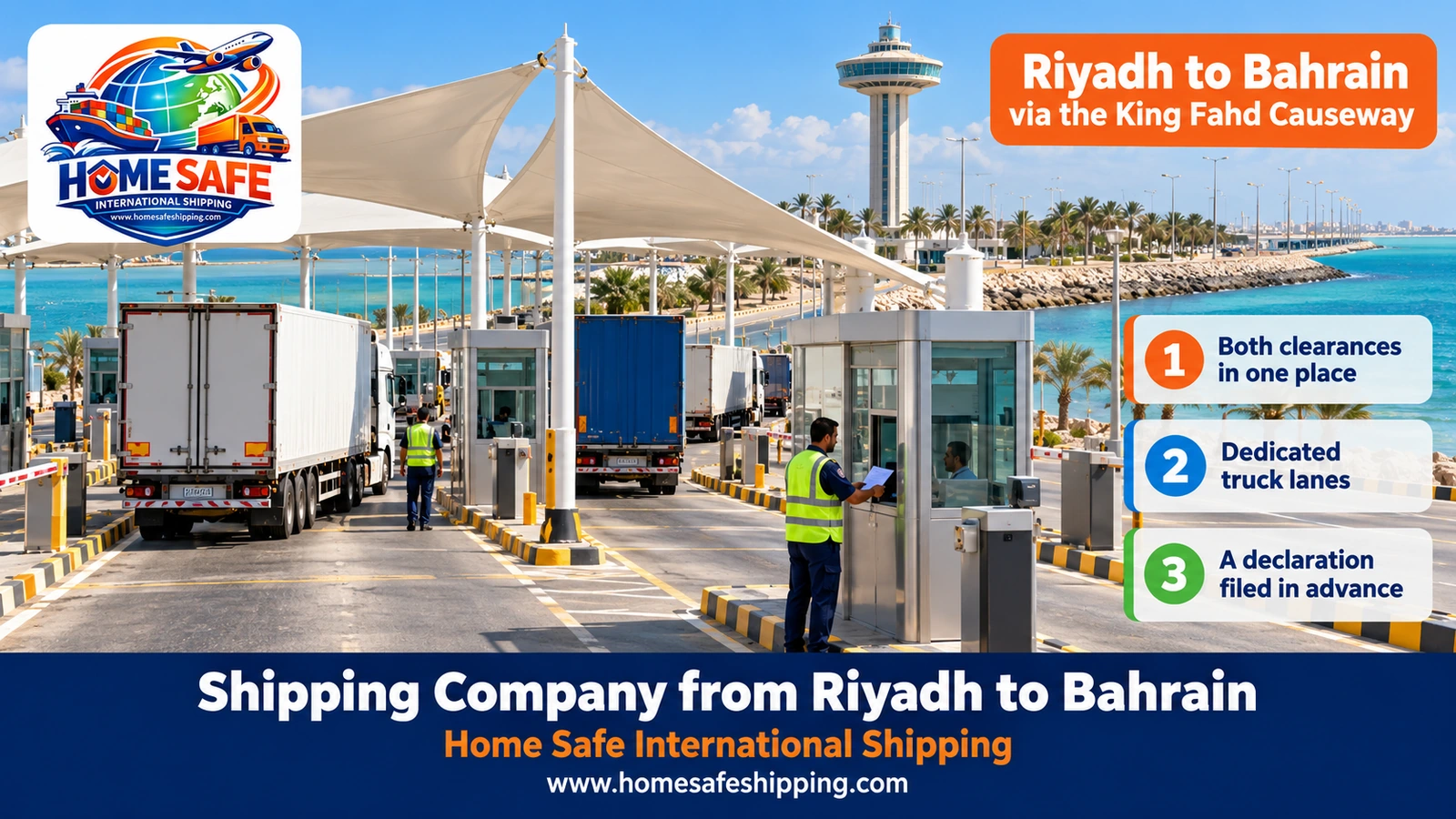 Trucks shipping from Riyadh to Bahrain on the King Fahd Causeway