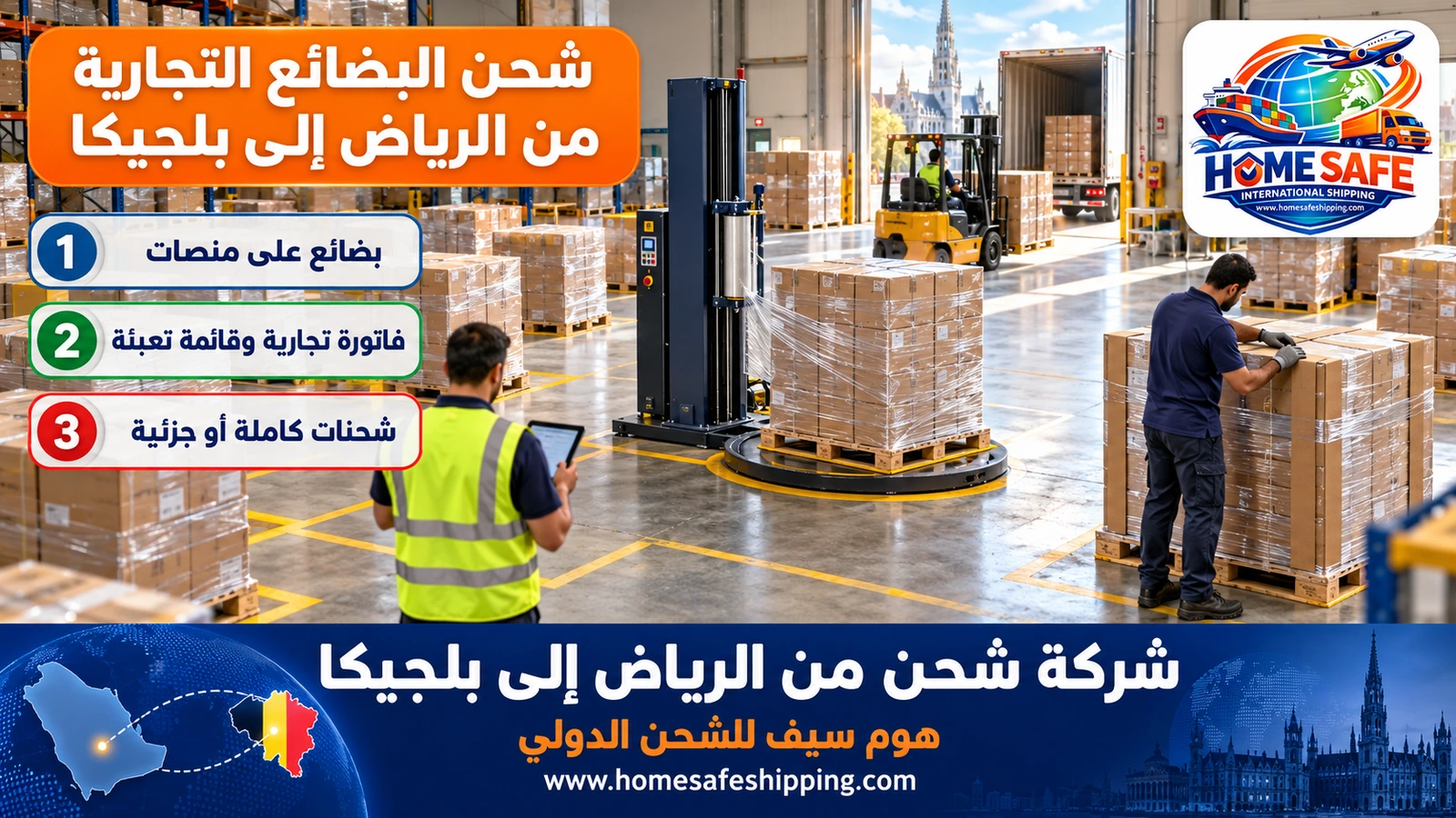 شحن البضائع التجارية من الرياض إلى بلجيكا