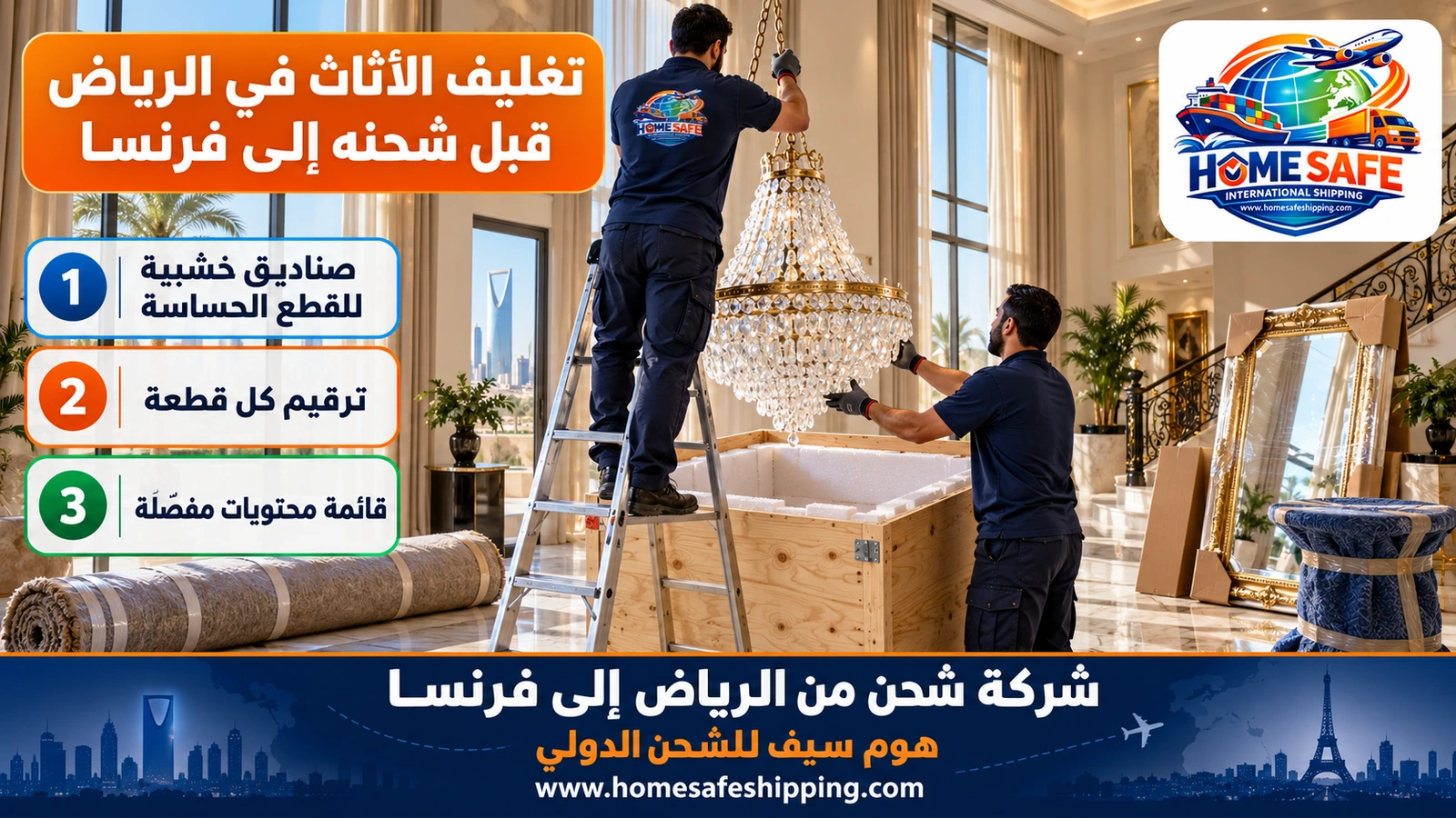 تغليف الأثاث في الرياض قبل شحنه إلى فرنسا
