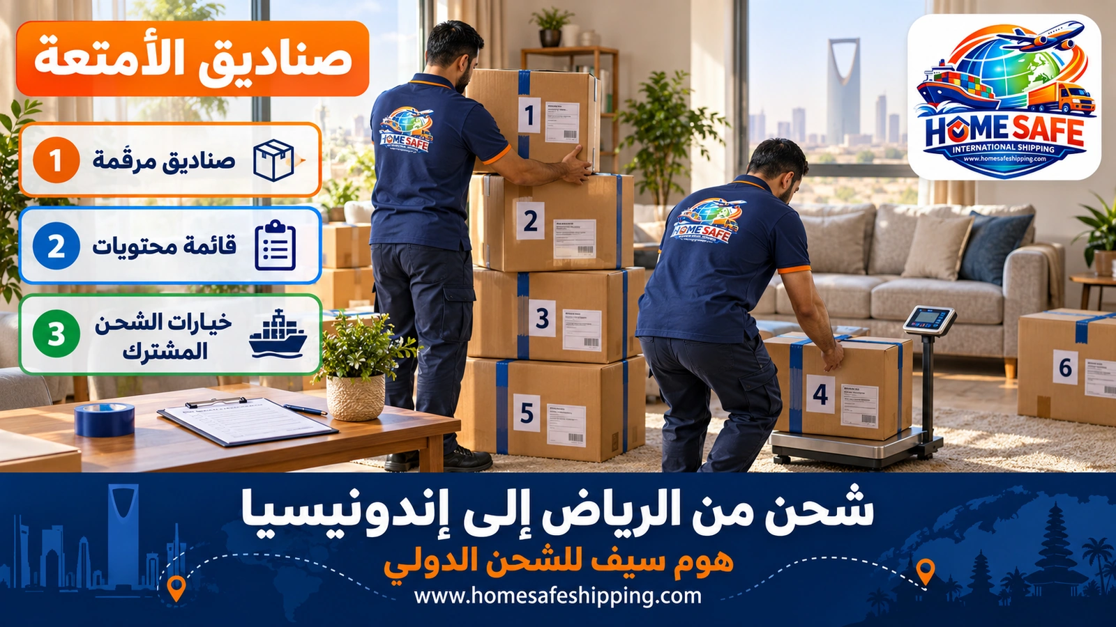 شحن صناديق الأمتعة من الرياض إلى إندونيسيا