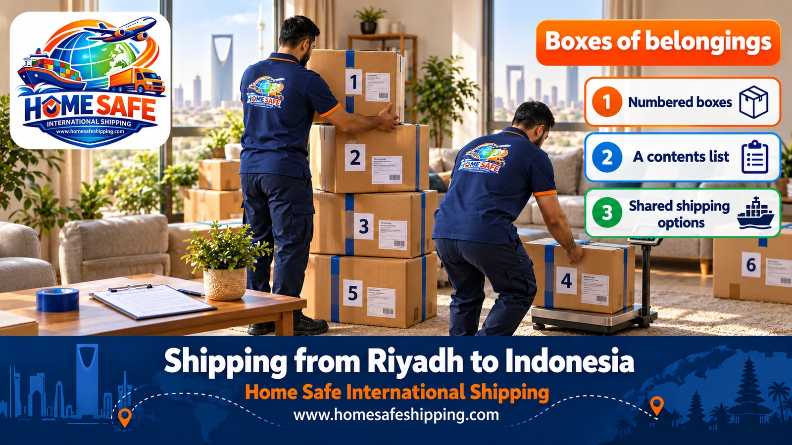 Shipping boxes of belongings from Riyadh to Indonesia