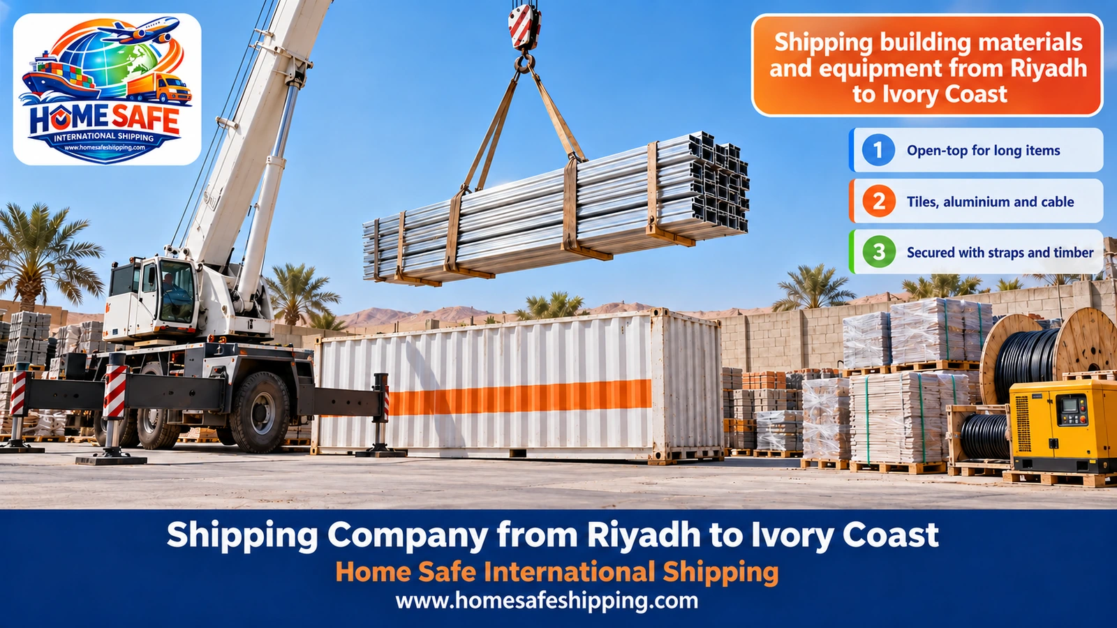 Shipping building materials and equipment from Riyadh to Ivory Coast