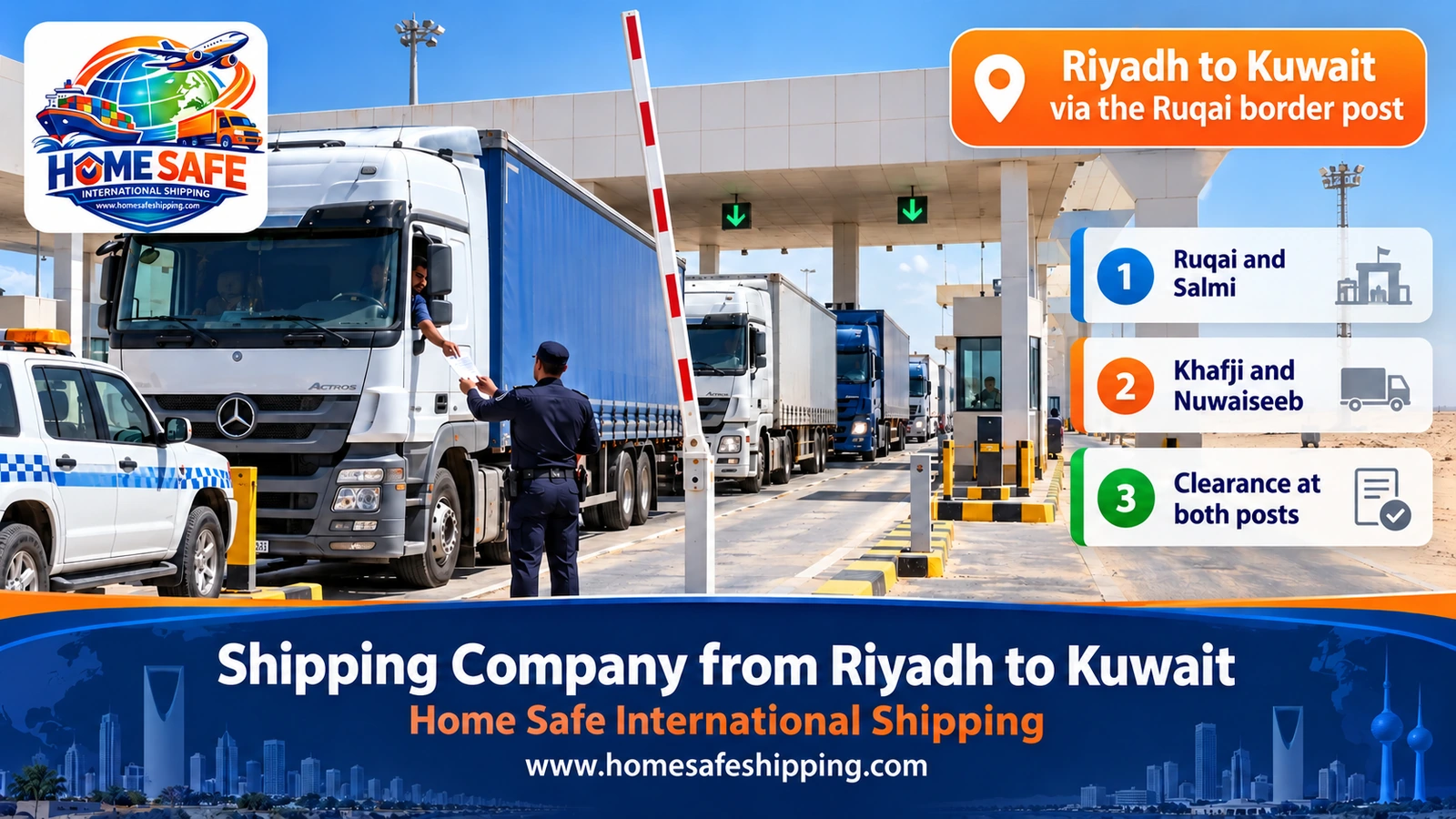 Trucks crossing from Riyadh to Kuwait through the Ruqai border post