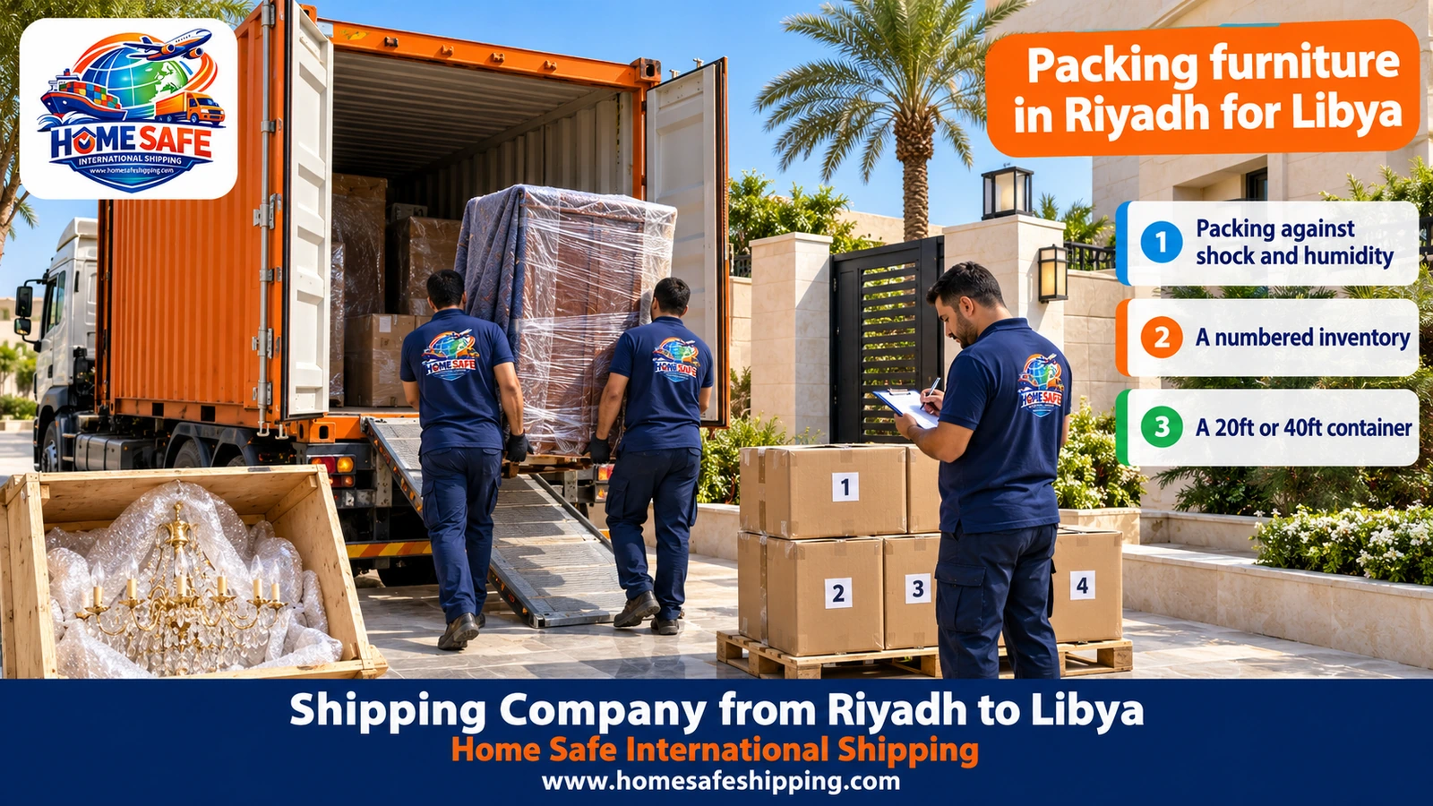Packing furniture in Riyadh before shipping it to Libya