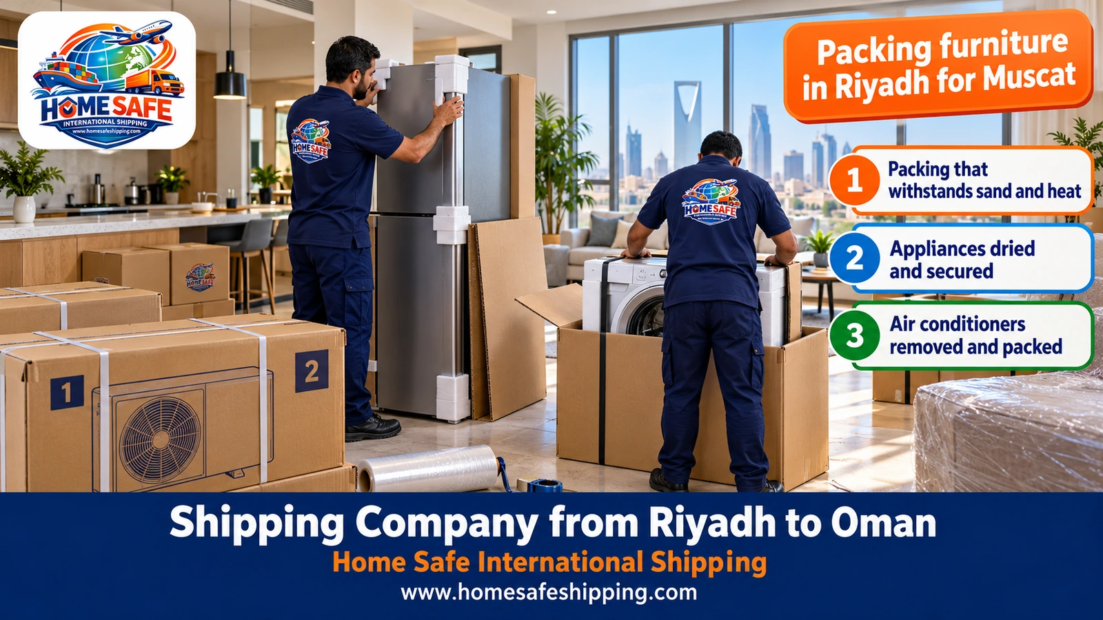 Packing furniture in Riyadh before shipping it to Muscat
