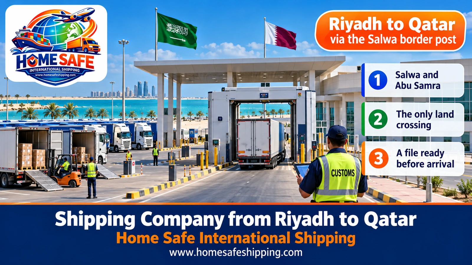 Trucks shipping from Riyadh to Qatar at the Salwa border post