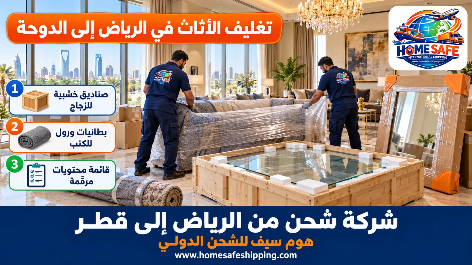تغليف الأثاث في الرياض قبل شحنه إلى الدوحة