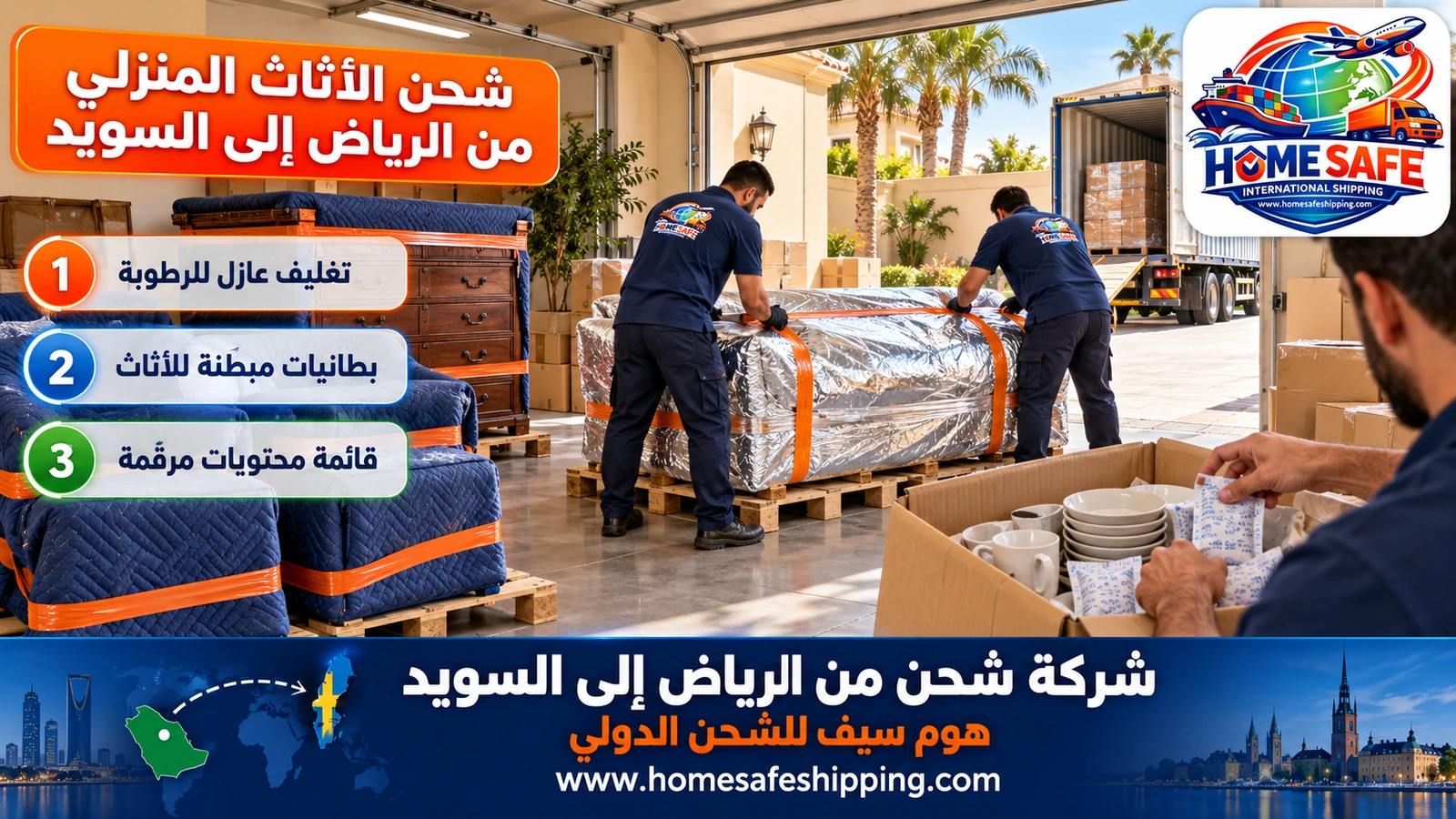 شحن الأثاث المنزلي من الرياض إلى السويد