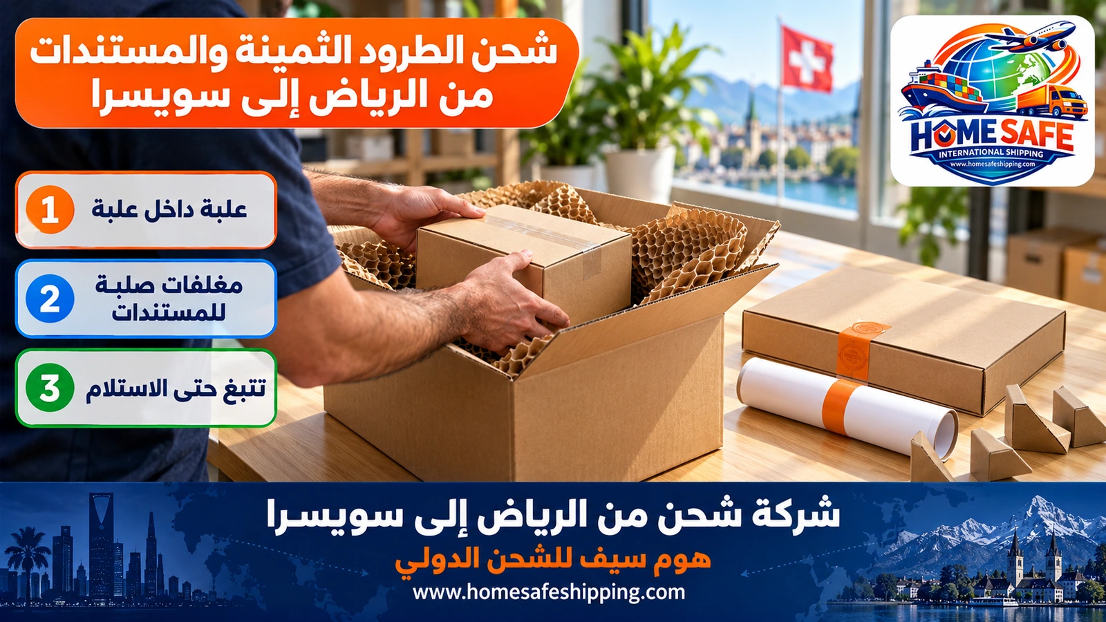 شحن الطرود الثمينة والمستندات من الرياض إلى سويسرا