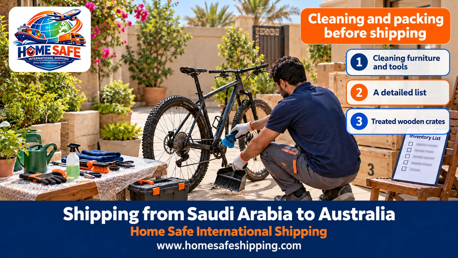 Cleaning and packing belongings before shipping to Australia