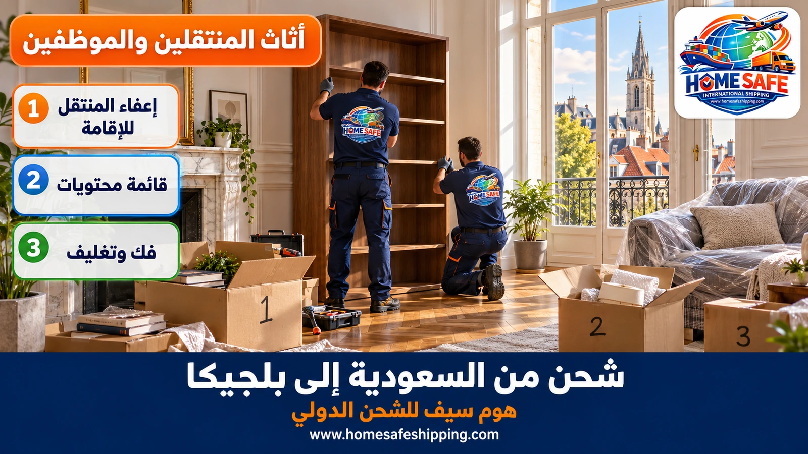 نقل أثاث المنتقلين من السعودية إلى بلجيكا