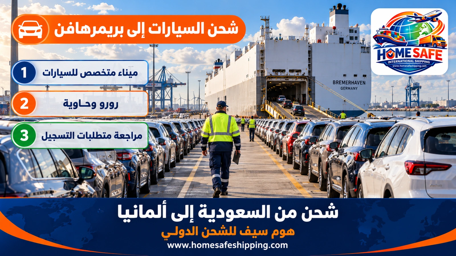 شحن السيارات من السعودية إلى ميناء بريمرهافن في ألمانيا