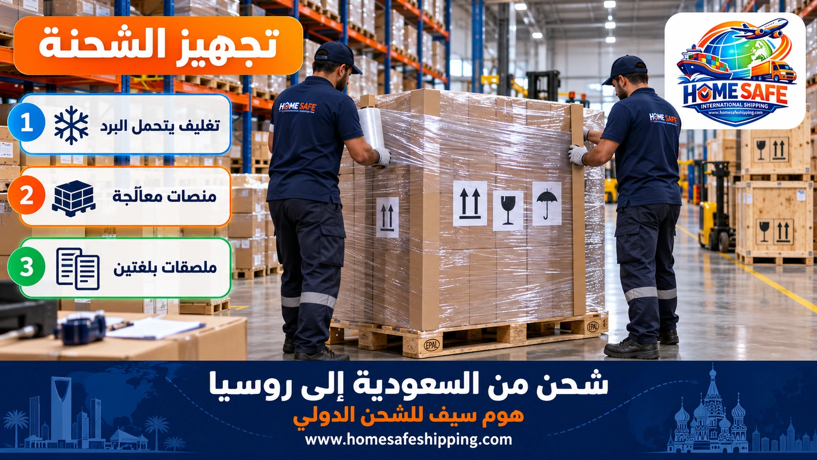 تجهيز الشحنات قبل إرسالها من السعودية إلى روسيا