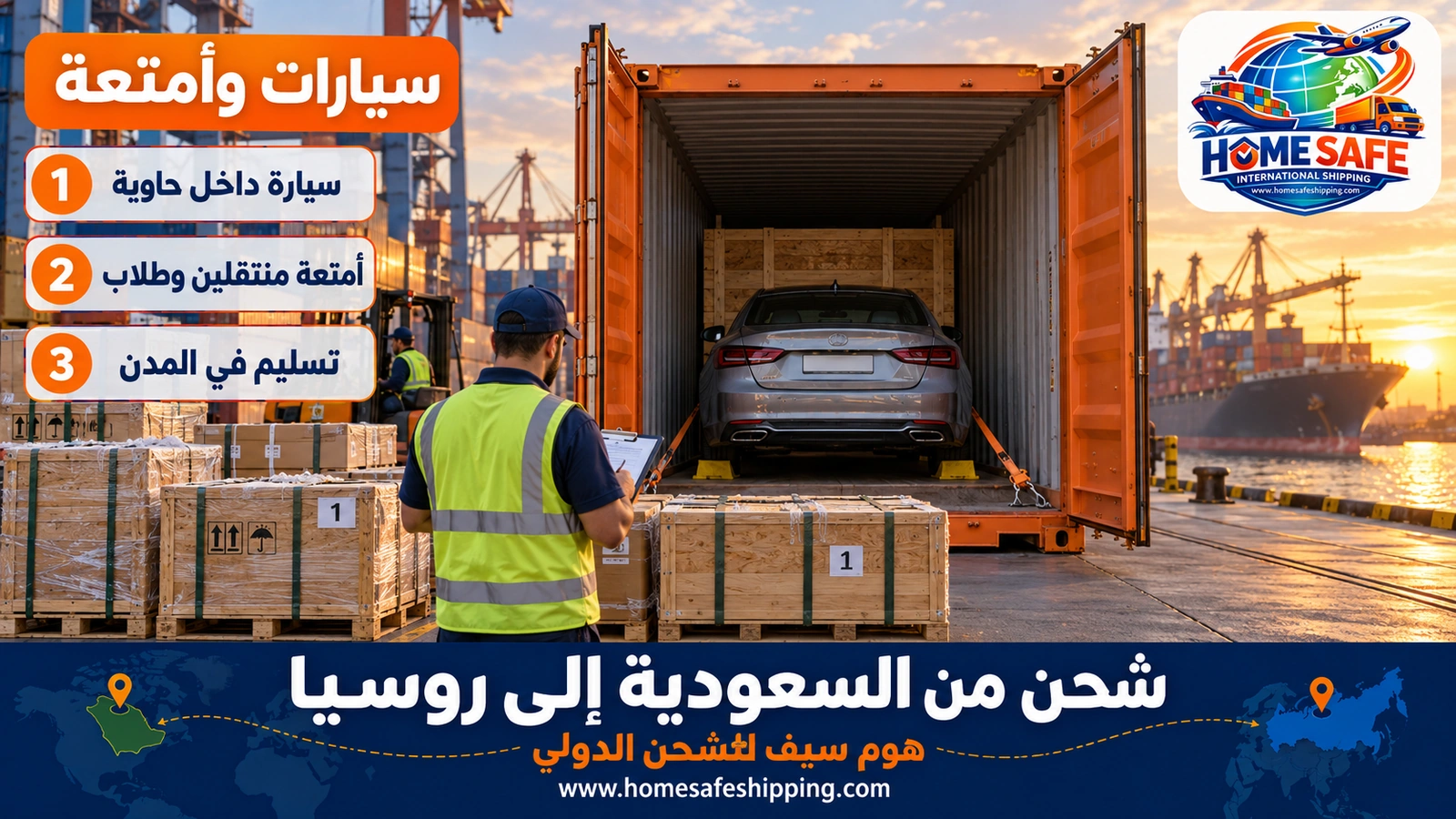 شحن سيارات وأمتعة من السعودية إلى روسيا