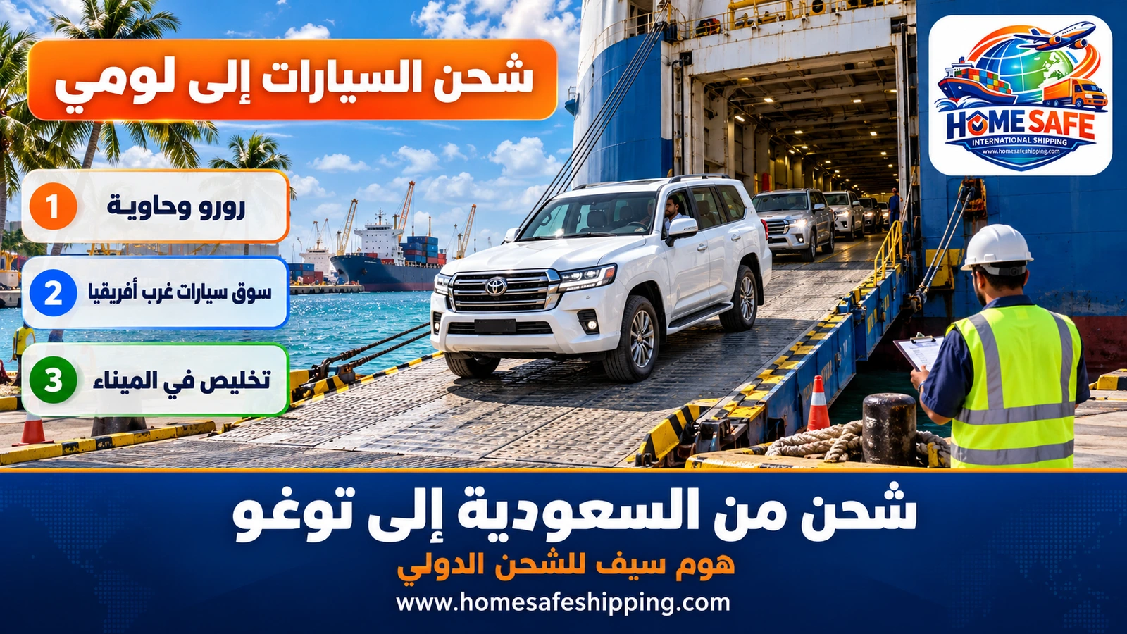 شحن السيارات من السعودية إلى ميناء لومي