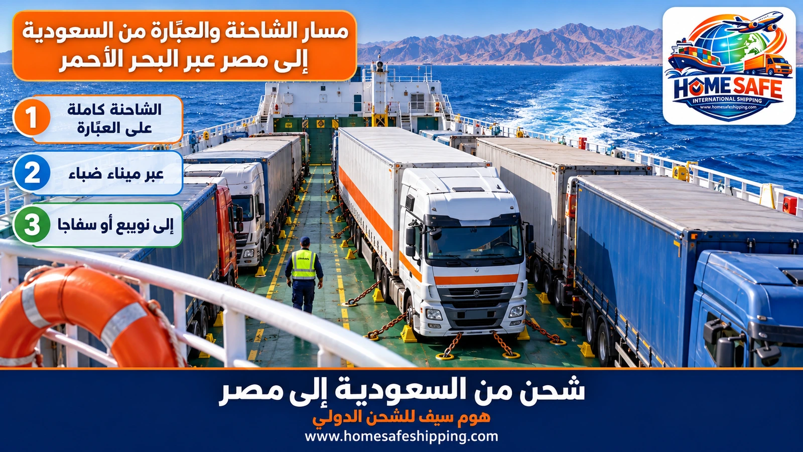 مسار الشاحنة والعبّارة من السعودية إلى مصر عبر البحر الأحمر