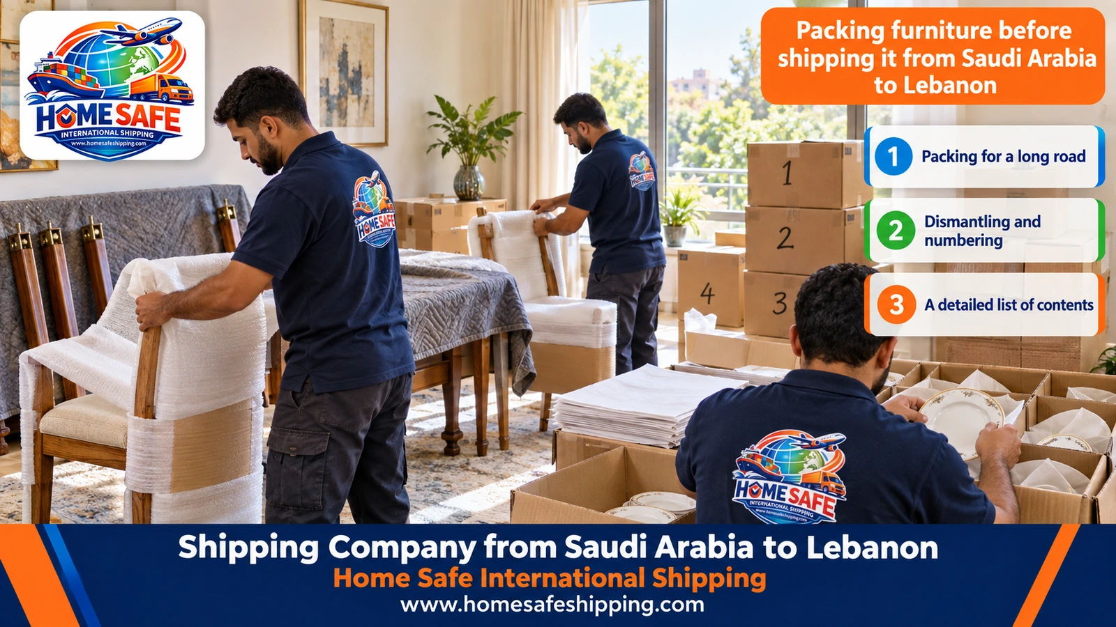 Packing furniture before shipping it from Saudi Arabia to Lebanon
