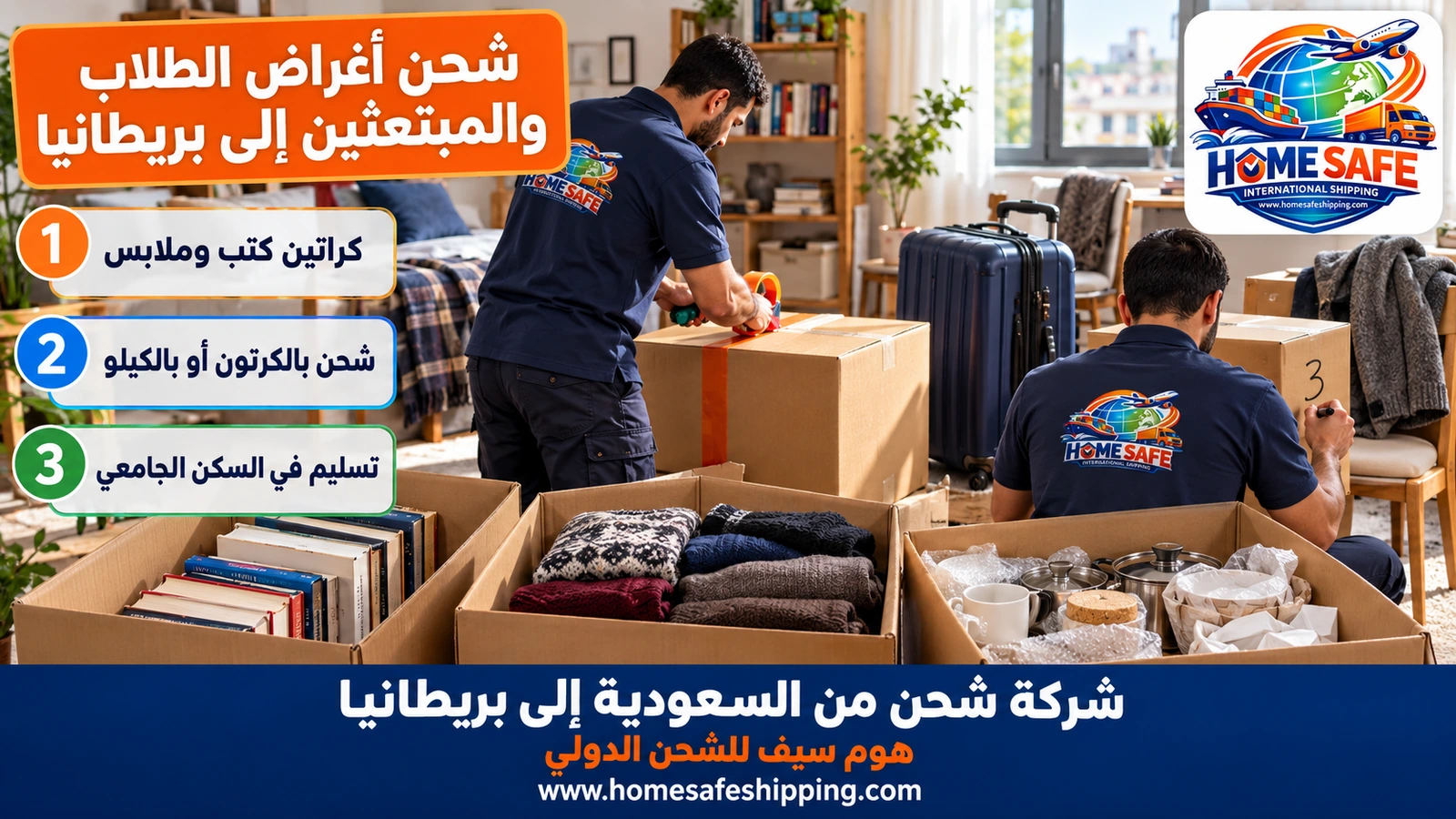 شحن أغراض الطلاب والمبتعثين إلى بريطانيا