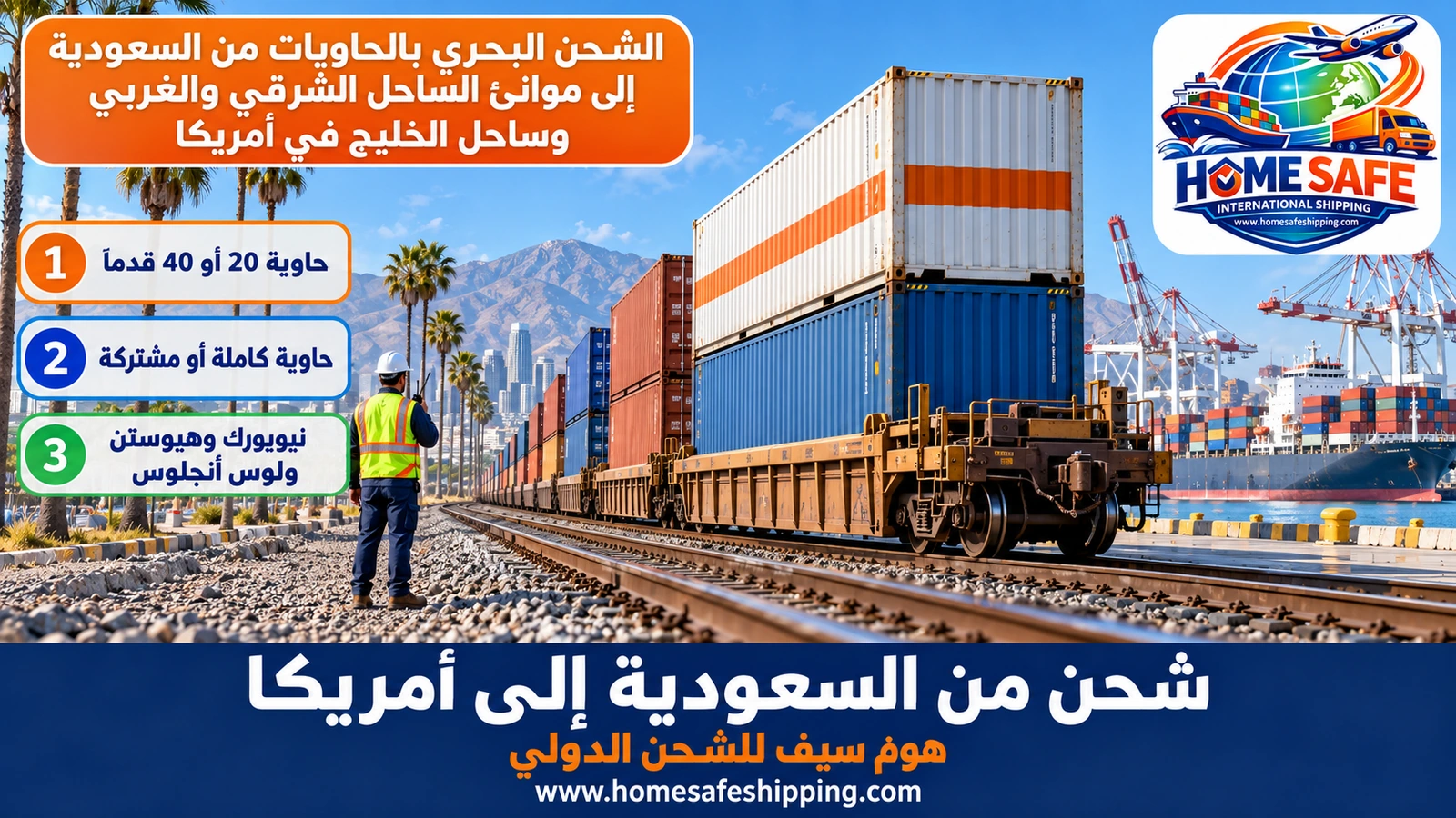 الشحن البحري بالحاويات من السعودية إلى موانئ الساحل الشرقي والغربي وساحل الخليج في أمريكا