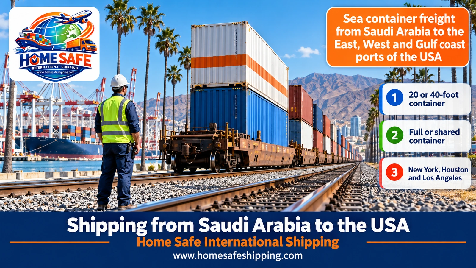 Sea container freight from Saudi Arabia to the East, West and Gulf coast ports of the USA