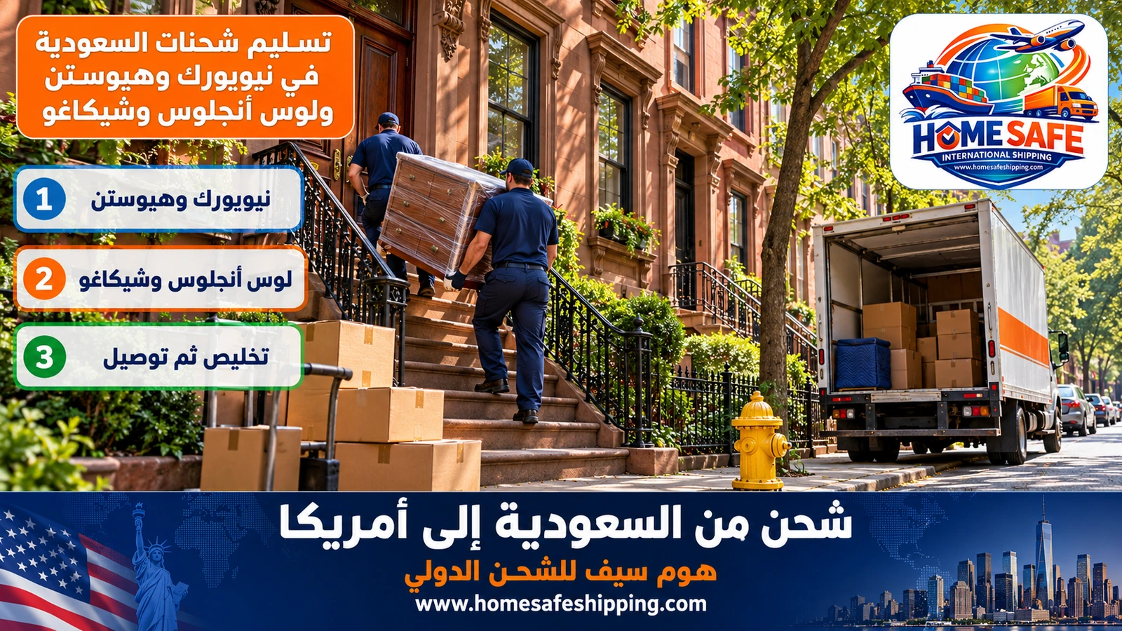 تسليم شحنات السعودية في نيويورك وهيوستن ولوس أنجلوس وشيكاغو