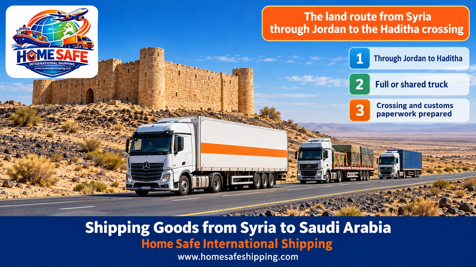 The land route from Syria through Jordan to the Haditha crossing