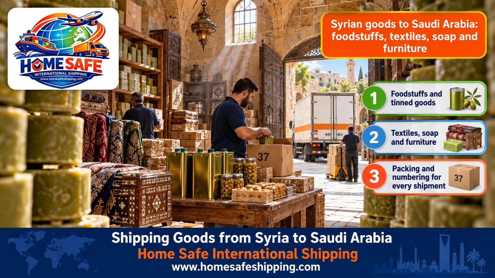 Syrian goods to Saudi Arabia: foodstuffs, textiles, soap and furniture
